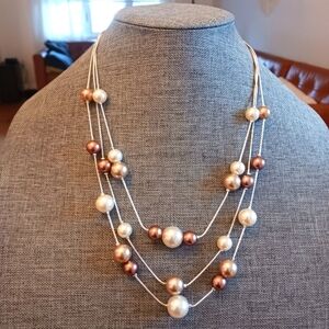 Faux Champagne and White Pearl Necklace Multistrand - Pre-loved (19"-22")